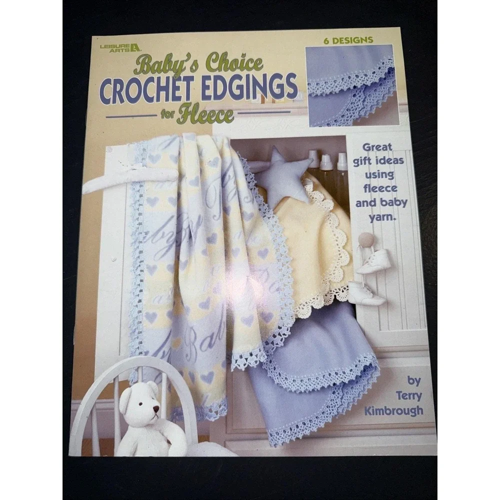 Leisure Arts Baby's Choice Crochet Edging's For Fleece Pattern Booklet 6 Designs